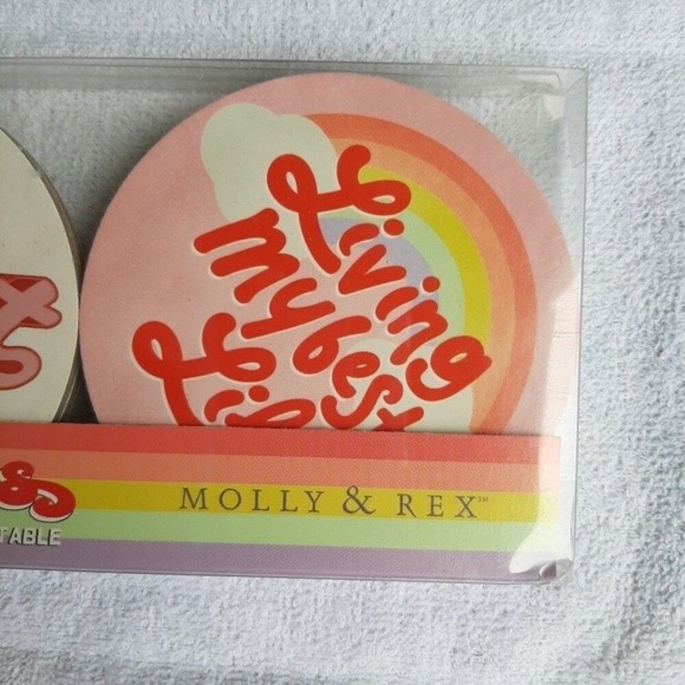 Molly & Rex "Optimistic Messages" Set 12 Coasters Rainbow Retro - Picture 8 of 11